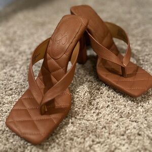 Jessica Simpson caramel color sandal with a small heel.